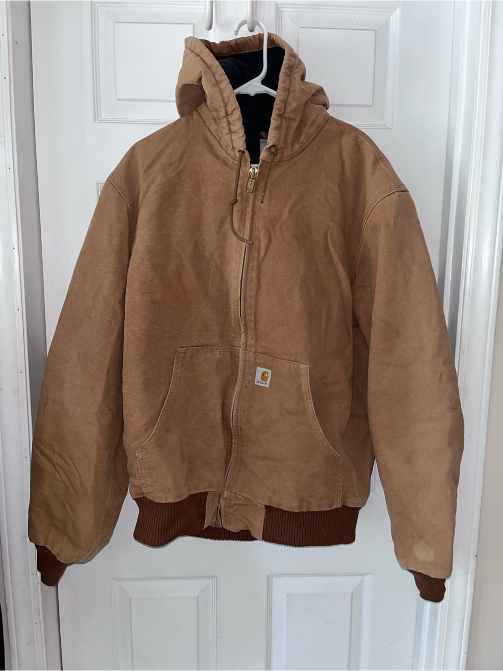 Large Carhartt Tan Hooded Duck Canvas Jacket